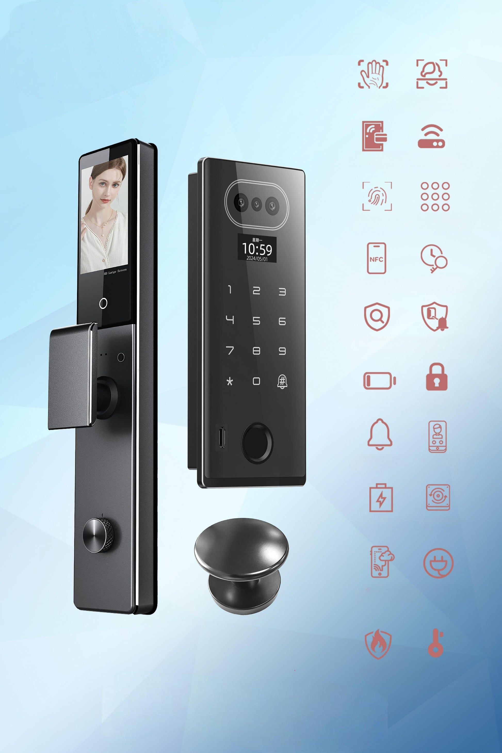 3D Facial Recognition Embedded Smart Rim Lock Q1