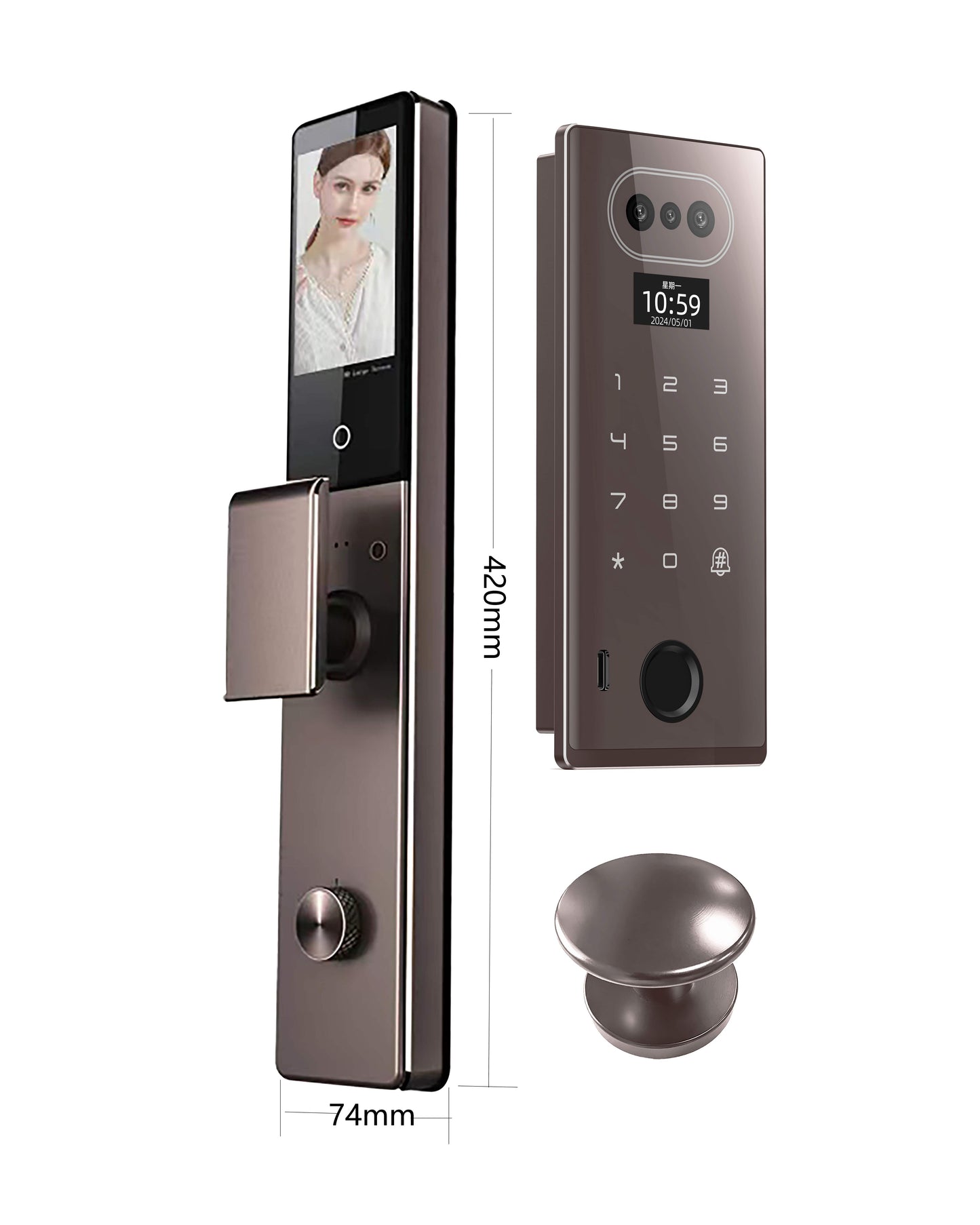 3D Facial Recognition Embedded Smart Rim Lock Q1