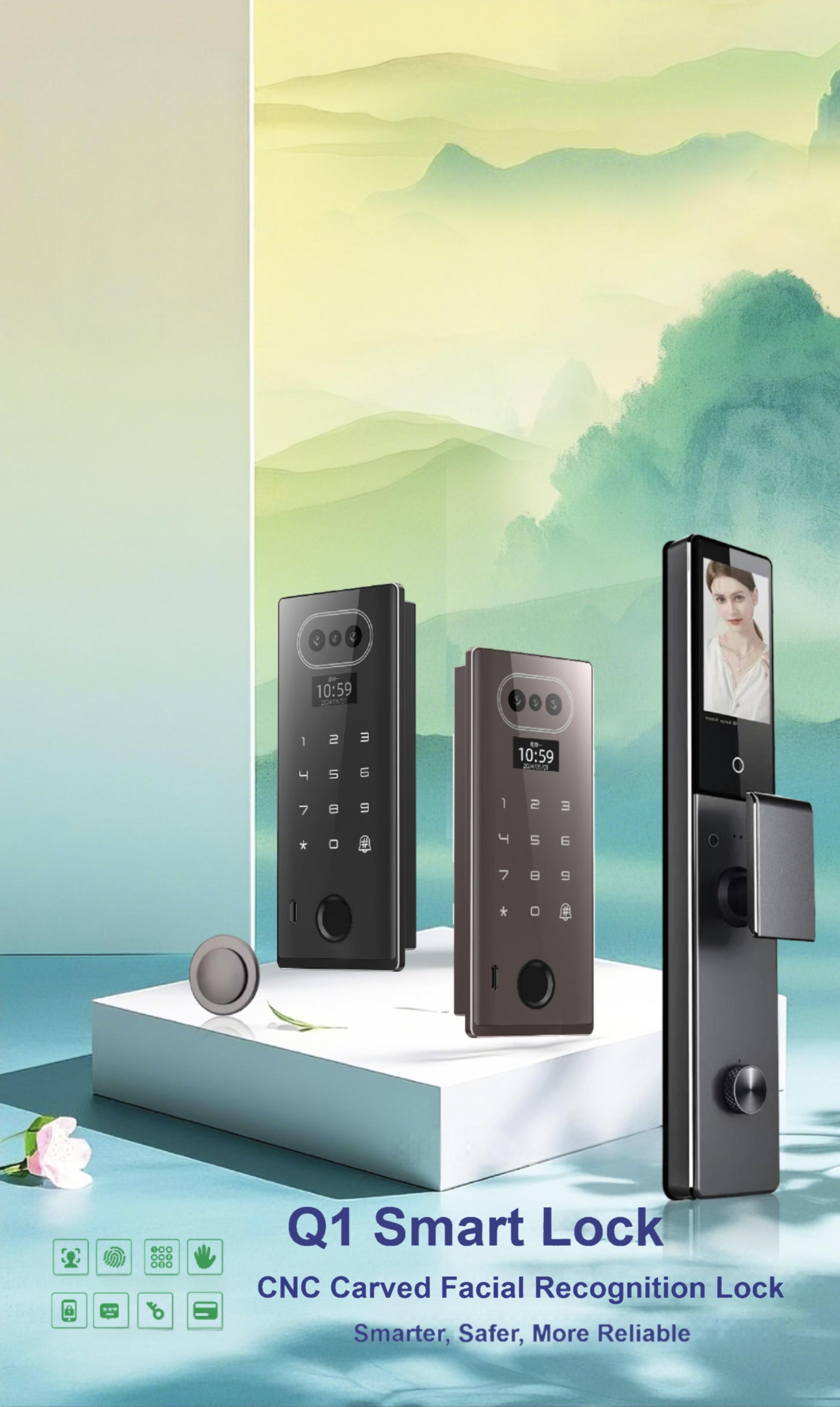 3D Facial Recognition Embedded Smart Rim Lock Q1