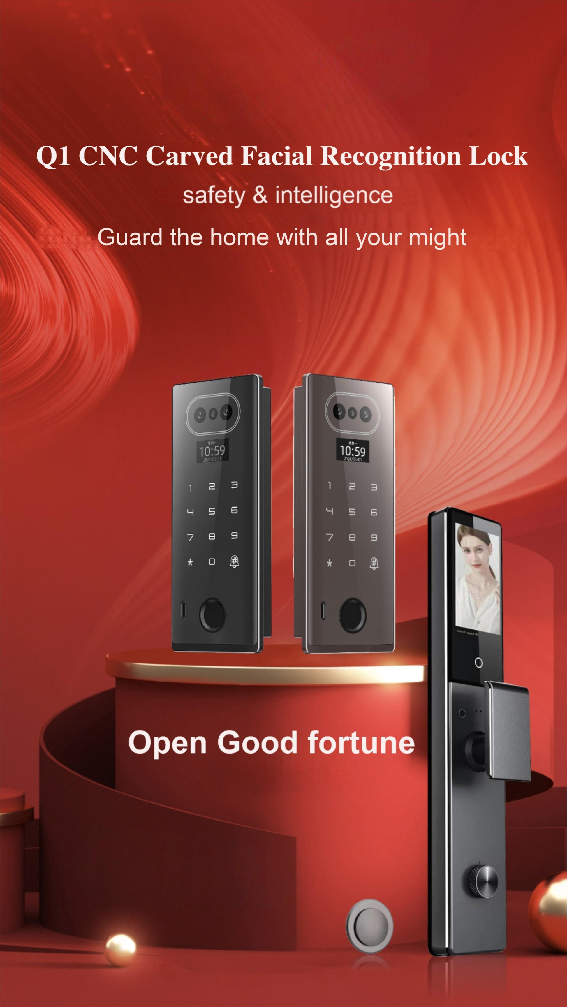 3D Facial Recognition Embedded Smart Rim Lock Q1